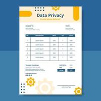 Data Privacy Invoice Template Flat Cartoon Background Vector Illustration