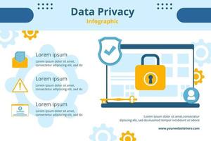 Ilustración de vector de fondo de dibujos animados planos de plantilla infográfica de privacidad de datos