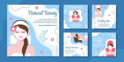 Beauty Social Media Post Template Flat Cartoon Background Vector Illustration