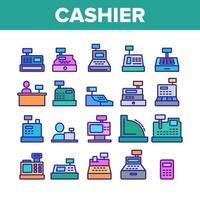 Cashier Equipment Collection Icons Set Vector