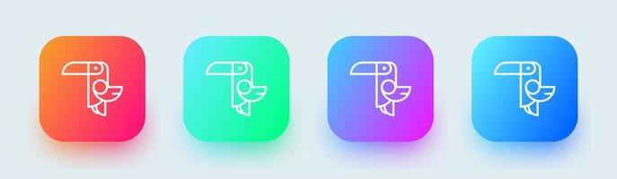 Toucan line icon in square gradient colors. Simple bird logotype vector illustration.