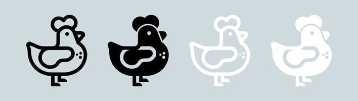 Chicken icon set in black and white colors. Hen signs vector illustrtaion.