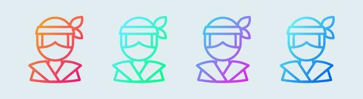 Ninja line icon in gradient colors. Japanese warrior signs vector illustration.