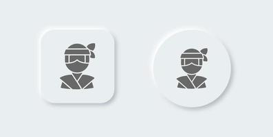 Ninja solid icon in neomorphic design style. Japanese warrior signs vector illustration.