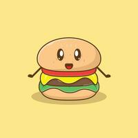 adorable caricatura de icono de vector de hamburguesa de cara graciosa. concepto de carácter alimentario. diseño premium sencillo