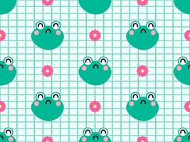 Frog cartoon character seamless pattern on green background vector