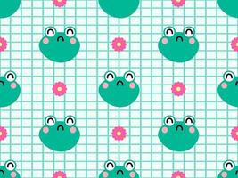 Frog cartoon character seamless pattern on green background vector