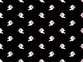 Ghost cartoon character seamless pattern on black background. Pixel style vector