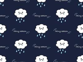 Rain cloud cartoon character seamless pattern on blue background vector