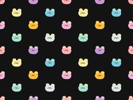 Bear cartoon character seamless pattern on black background. Pixel style vector