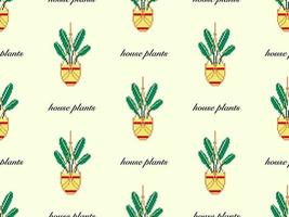 Plant cartoon character seamless pattern on yellow background. Pixel style vector