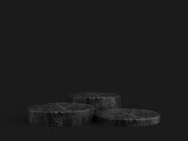 Minimalist simple marble cylinder podium or pedestal display with dark color background for product presentation. 3d rendering photo