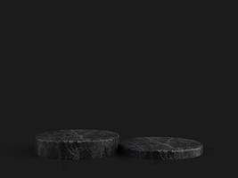 Minimalist simple marble cylinder podium or pedestal display with dark color background for product presentation. 3d rendering photo