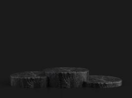 Minimalist simple marble cylinder podium or pedestal display with dark color background for product presentation. 3d rendering photo