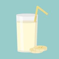 Banana milkshake in a glass with a straw flat illustration vector