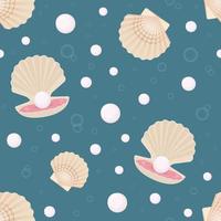 Seashell and pearl seamless pattern vector