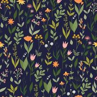 Meadow flowers seamless pattern. Vector graphics.