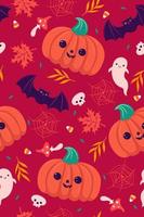 Seamless halloween pattern with pumpkins and bats. Vector graphics.