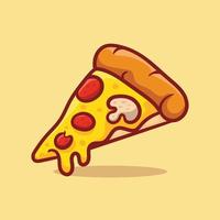 Vector illustration of delicious slice of pepperoni pizza with melted cheese, hand drawn, cartoon, flat, cute