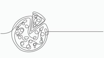 pizza continua de una línea y rebanada de café italiano de comida rápida. ilustración vectorial pizzería vector