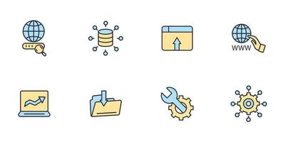 SEO Online Website Web Hosting Technology icons set . SEO Online Website Web Hosting Technology pack symbol vector elements for infographic web