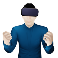 half man PNG wearing vr headset portrait human user social media avatar in Metaverse world