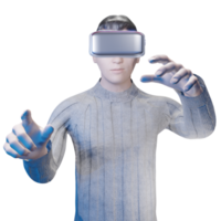 half man PNG wearing vr headset portrait human user social media avatar in Metaverse world