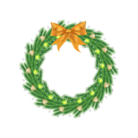 guirlande de noël png avec des feuilles vertes et des boules de décoration. couronne verte de Noël sur fond transparent. guirlande de joyeux noël avec des boules de décoration dorées et des flocons de neige brillants.