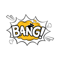 Bang word comic explosion PNG image. Comic blast design with yellow bubble. Cartoon burst with white words and a bomb. Funny explosion bubbles for cartoons on a transparent background.