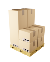 caixas de papelão empilhando vários tamanhos em paletes de madeira ilustração 3d embalagem de entrega e transporte transporte logística armazenamento png