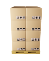 caixas de papelão empilhamento em palete de madeira ilustração 3d entrega embalagem e transporte transporte logística armazenamento vista frontal