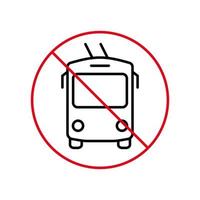 Trolleybus Ban Black Line Icon. Trolley Bus Forbidden Outline Pictogram. Caution Electric Transport Red Stop Circle Symbol. No Allow Trolleybus Sign. Trolleybus Prohibited. Vector Illustration.