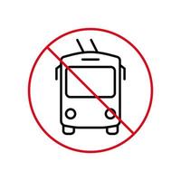 icono de línea negra de prohibición de trolebuses. pictograma de contorno prohibido del trolebús. Precaución transporte eléctrico símbolo de círculo de parada roja. No permita la señal de trolebús. Trolebús prohibido. ilustración vectorial vector