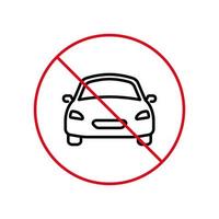 icono de línea negra de prohibición automática de vehículos. pictograma de contorno prohibido de conducción de automóviles. símbolo del círculo de parada roja del coche del vehículo. no hay señales de tráfico prohibidas para el transporte de automóviles. ilustración vectorial aislada. vector