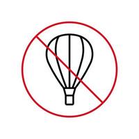 Air Balloon Basket Ban Black Line Icon. Warning Hot Air Ballon Zone Forbid Outline Pictogram. Caution Hotair Baloon Prohibit Stop Circle Symbol. No Hot Air Balloon Sign. Isolated Vector Illustration.