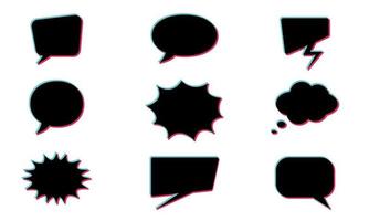 Set of Black Empty Speech Bubbles. Collection of Web or Social Media Speech Bubbles of Different Shapes. Black Chat Balloons for Text. Isolated Vector Illustration.