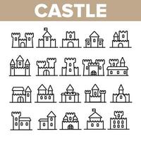 Castle, Medieval Buildings Linear Vector Icons Set