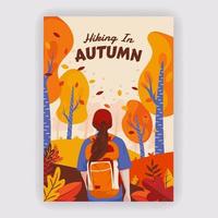 Flat Hiking in Autumn Poster Template