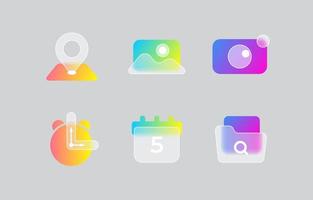 Glassmorphism User Interface General Icon Collection vector