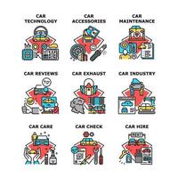 Car Technology Set Icons Vector Illustrations