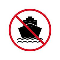icono de prohibición de silueta negra de crucero. pictograma de zona prohibida del contenedor del barco. símbolo de parada roja marina de carga. señal de barco de área ilegal. Prohibido el transporte marítimo. ilustración vectorial aislada. vector
