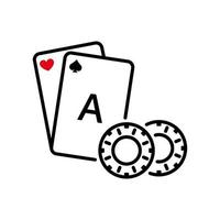 Casino Roulette in Vegas Outline Pictogram. Play Card Gamble Game Flat Symbol. Play Poker Card Chip Black Line Icon. Lucky Gambling Blackjack Bridge Poker Sign. Isolated Vector Illustration.