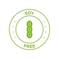 icono verde libre de soja. etiqueta de soja. sin símbolo de producto alimenticio para alergias. frijol de soja libre, signo de leguminosas. logotipo de edamame gratis. sello de nutrición de dieta natural saludable. ilustración vectorial aislada. vector