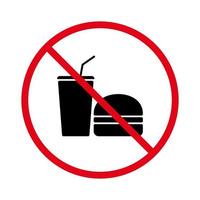 No Allowed Drink Eat Burger Sign. Ban Soda Sandwich Black Silhouette Icon. Forbid Fast Junk Food Hamburger Cola Pictogram. Beverage Stop Symbol. Prohibit Unhealthy Meal. Isolated Vector Illustration.