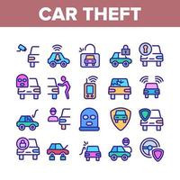 Car Theft Collection Elements Icons Set Vector