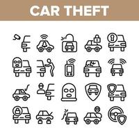 Car Theft Collection Elements Icons Set Vector