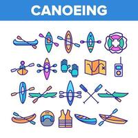 Canoeing, Active Rest Vector Color Line Icons Set