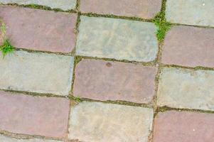 Old cobblestone background with grass photo