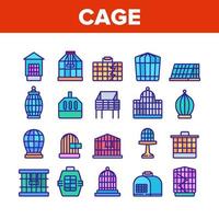 Cage Domestic Animal Collection Icons Set Vector