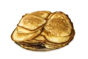 pile of pancakes on a plate isolated on white photo